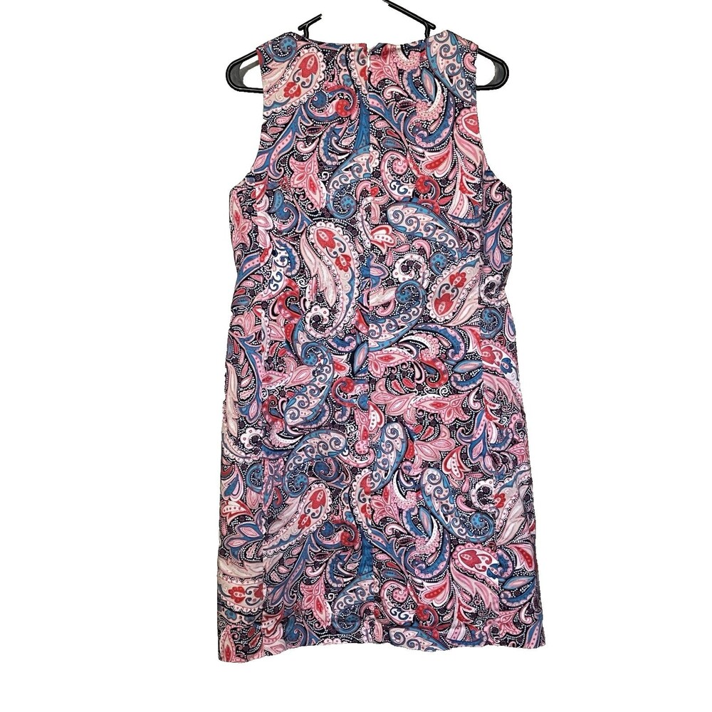 NINE WEST Pink Multicolor Paisley Poplin Keyhole Sheath Dress Size 10 - Picture 3 of 16
